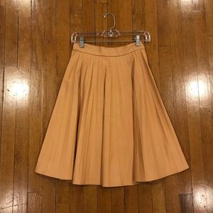 Camel Leather Accordion Pleated Skirt